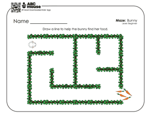 Free printable spring bunny maze worksheet for preschoolers