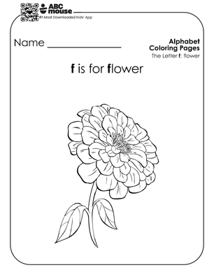 F is for flower coloring page for alphabet practice