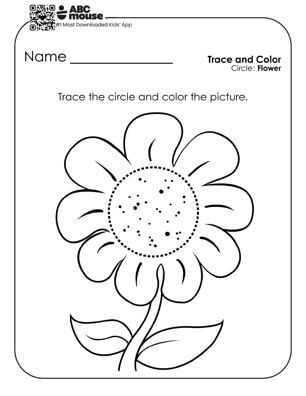 Large flower with circle to trace and to color for learning shapes