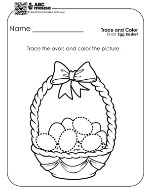 Egg and basket with eggs to trace and color for learning shapes