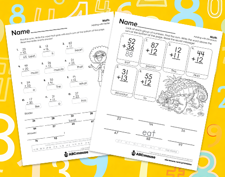 Free printable 2nd grade addition worksheets for kids from ABCmouse.com.