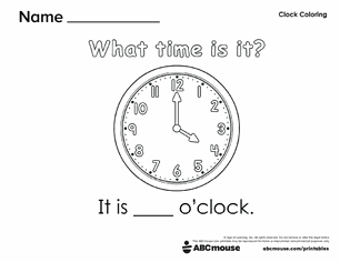 Free printable telling time worksheet (4:00) for kids from ABCmouse.com.