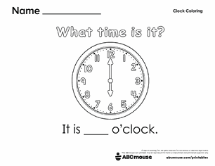 Free printable telling time worksheet (6:00) for kids from ABCmouse.com.