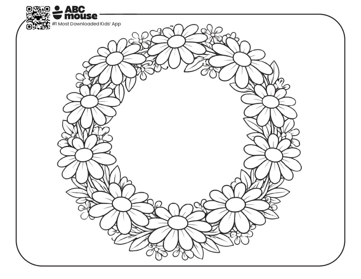 Flower Wreath Coloring Page | ABCmouse