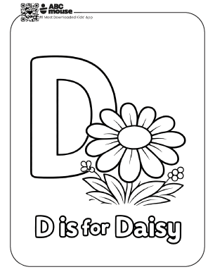 letter D is for daisy free printable coloring page for kids from ABCmouse.com alphabet learning page