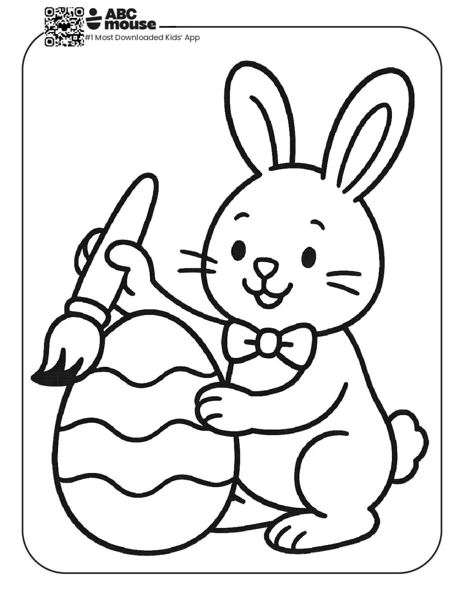 Easter bunny Coloring Page with an egg and paintbrush | ABCmouse