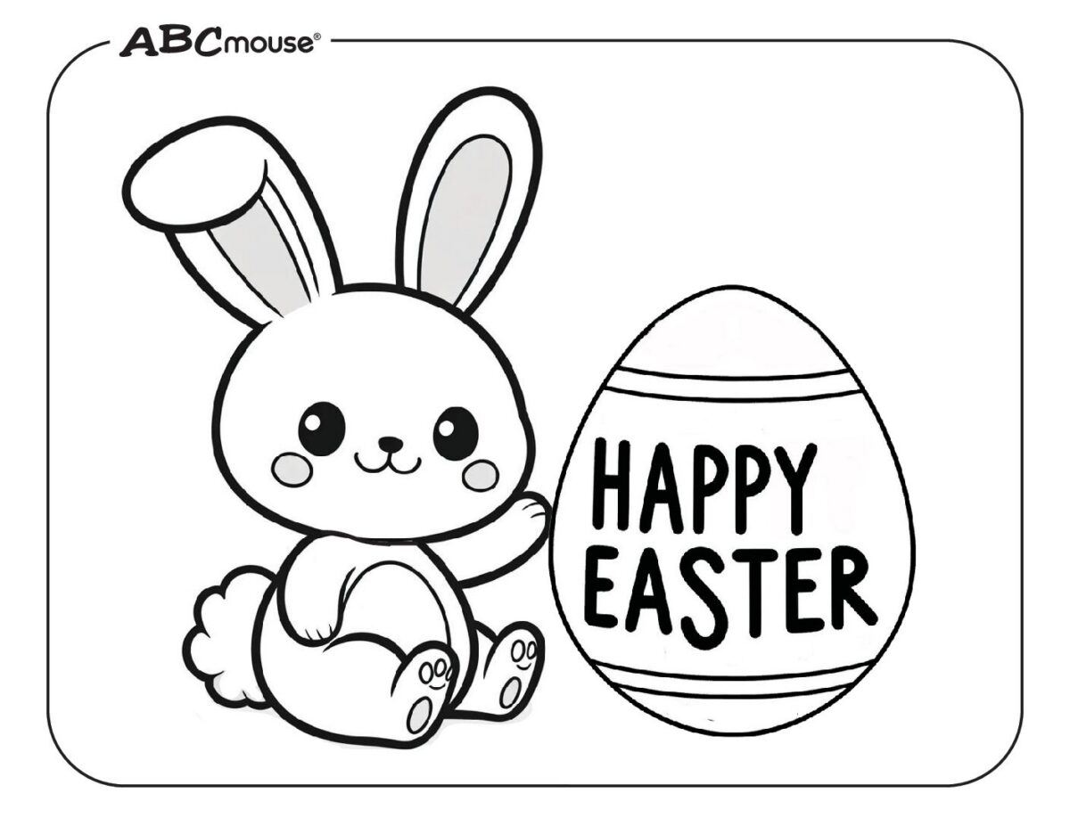 Simple Easter bunny and egg Coloring Page | ABCmouse