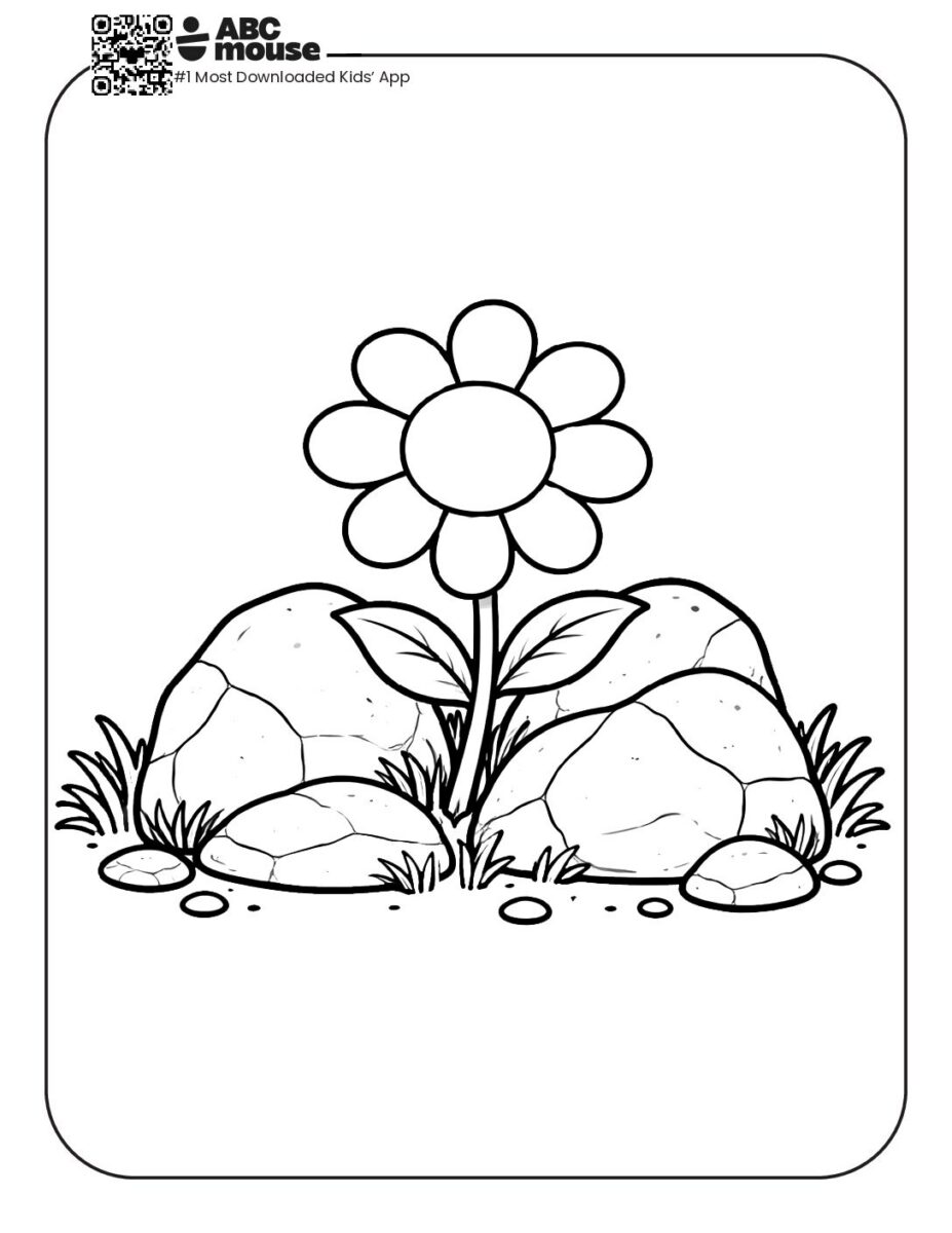 Simple flower and rocks Coloring Page | ABCmouse