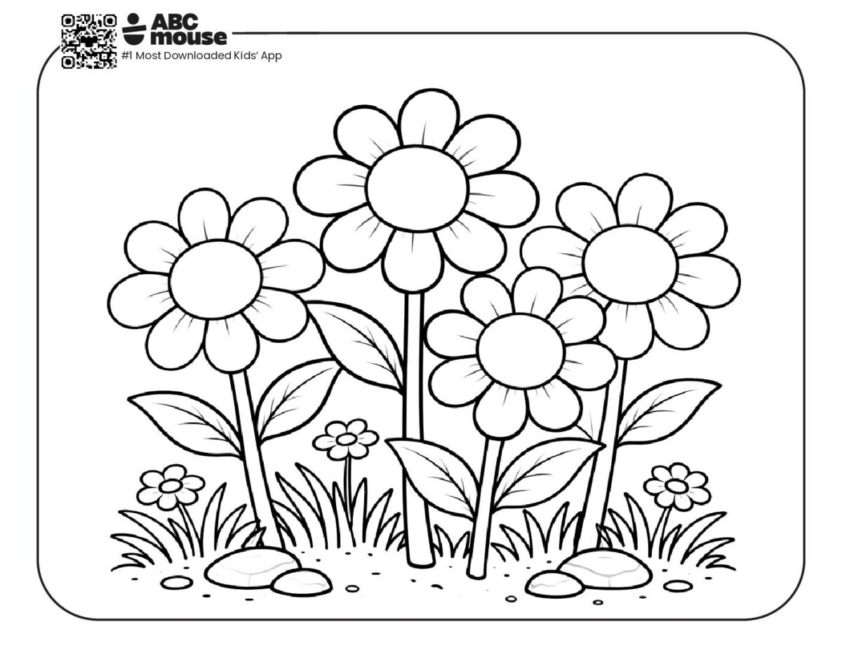 Flower Coloring Page with bold | ABCmouse