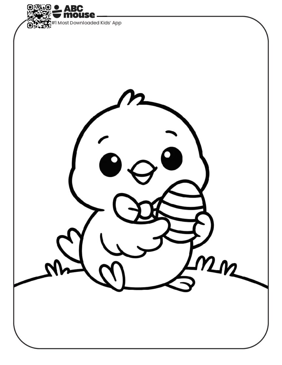 Cute Chick with an Easter Egg Coloring Page with a Simple Design | ABCmouse
