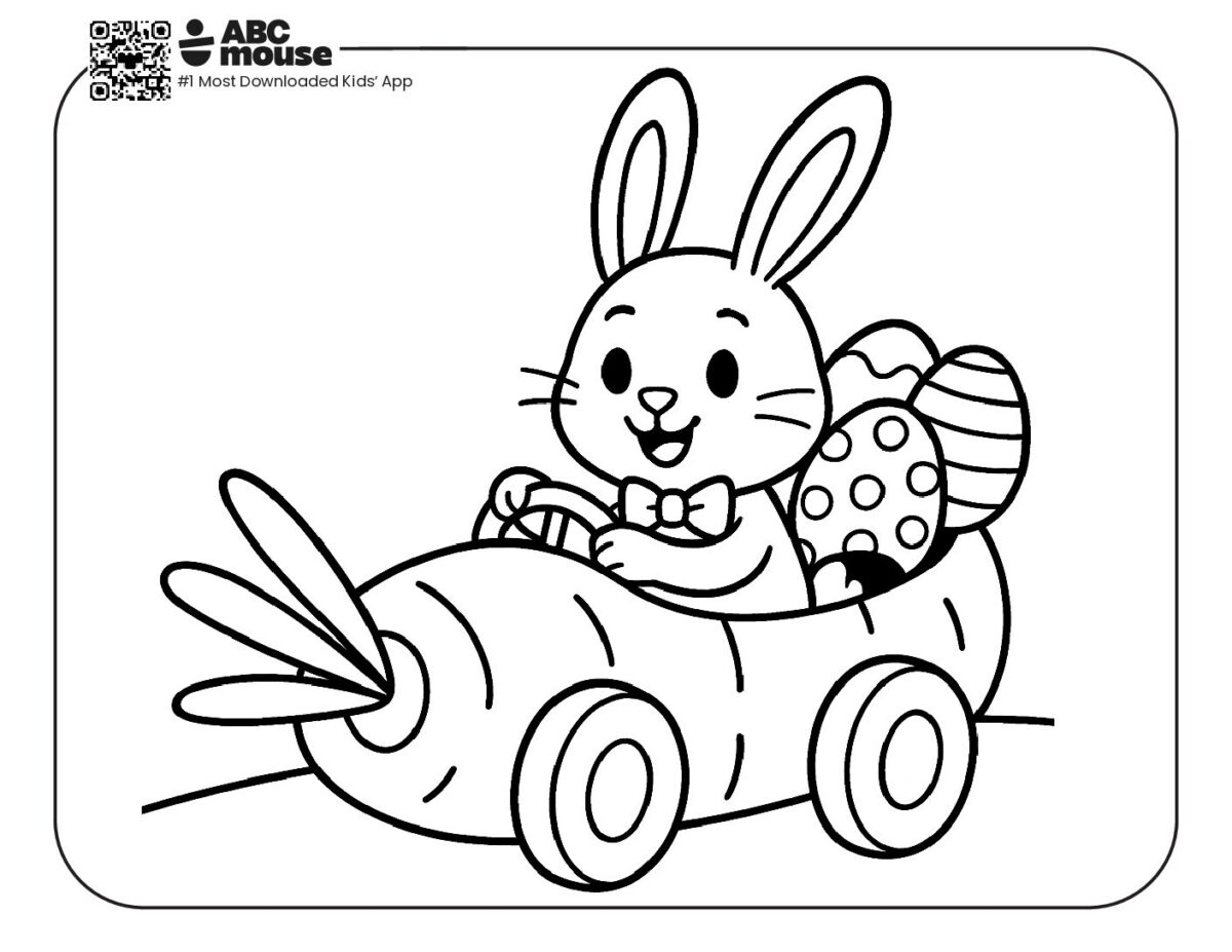 Simple Easter Bunny in Carrot Car Coloring Page | ABCmouse