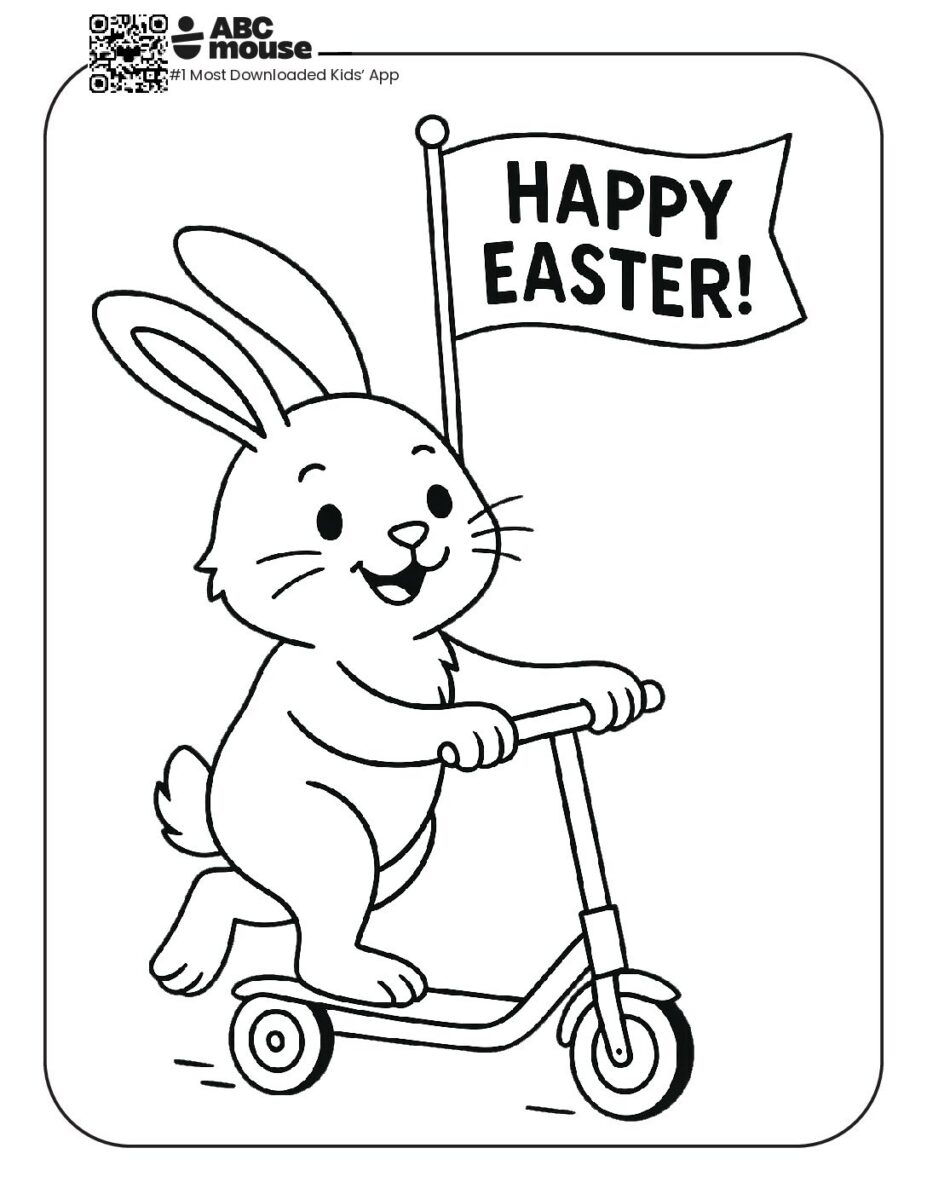 Simple Easter Bunny on a Scooter Coloring Page | ABCmouse