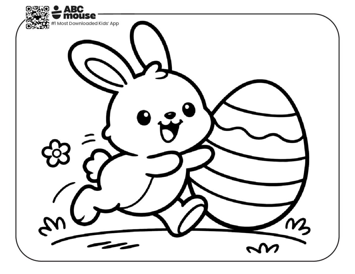 Cute bunny with Easter egg Coloring Page | ABCmouse