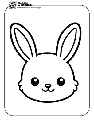 Free printable simple easter coloring page for kids from ABCmouse.com featuring a cute bunny head with big ears and a smiling face in a bold, easy-to-color outline.