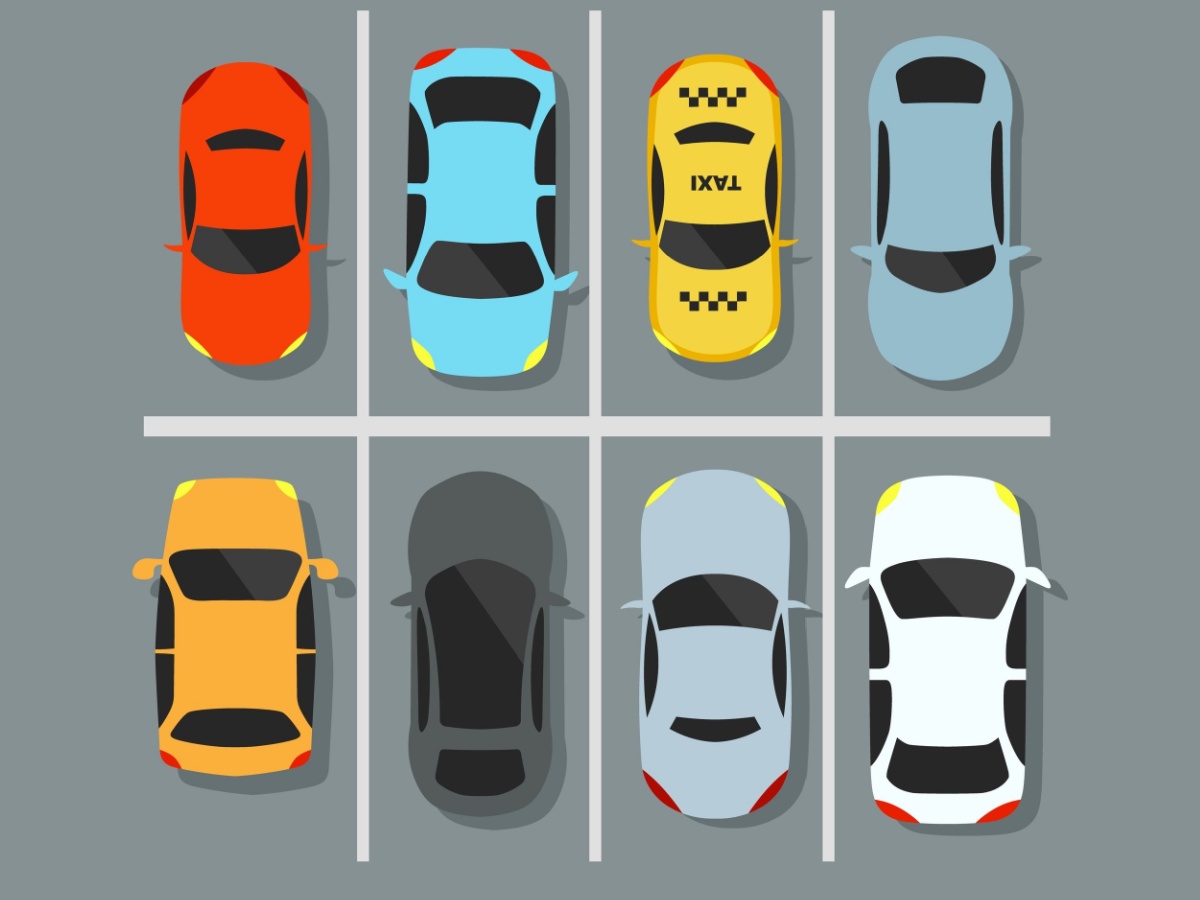 cartoon image of cars in parking lot