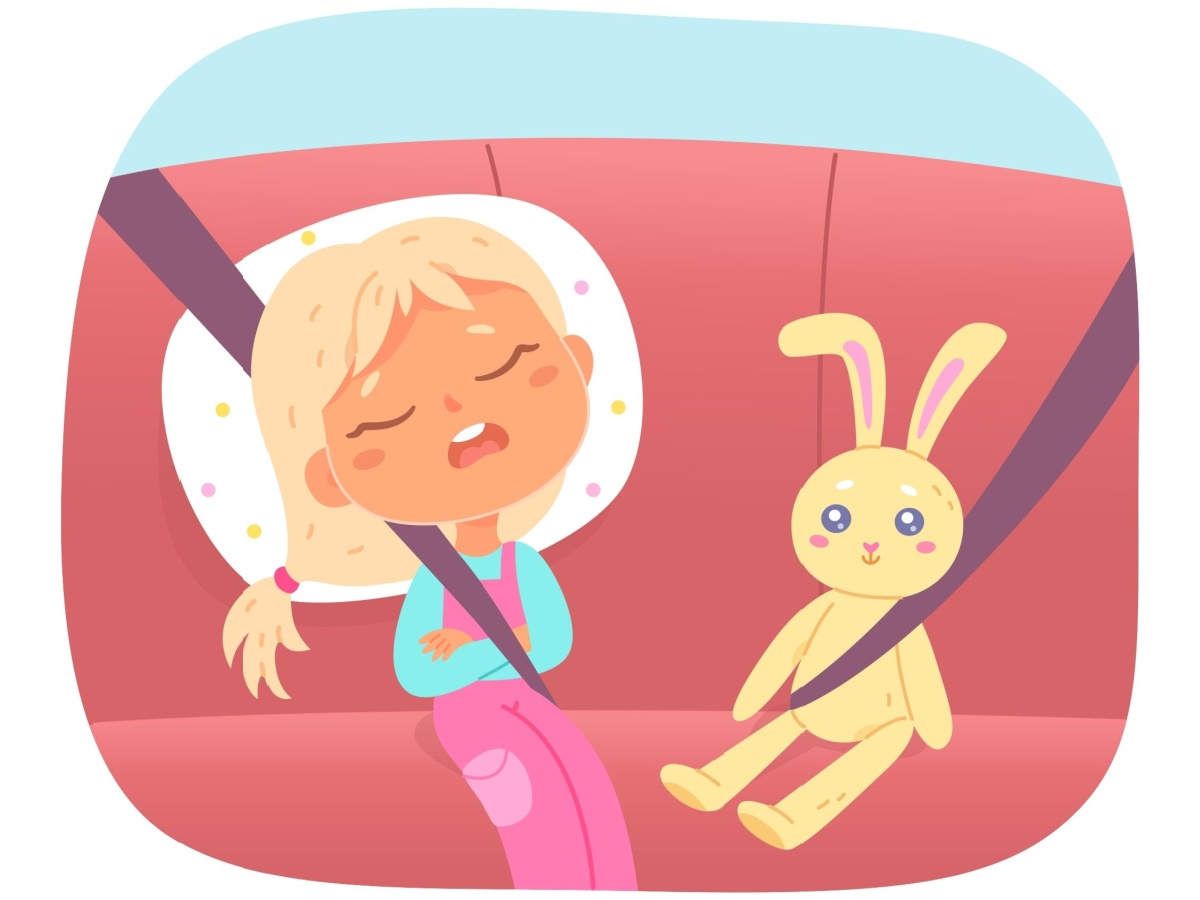 cartoon image of a young girl sleeping in a car