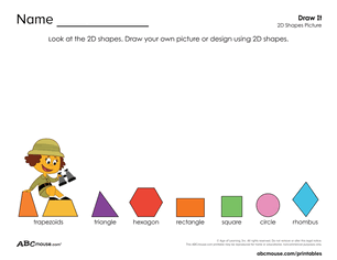 Free printable worksheet for kids from ABCmouse.com – draw your own picture using 2D shapes with Shawna (color version)