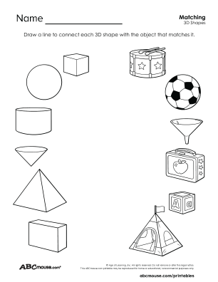 Free printable 3d shape match worksheet for kids from ABCmouse.com.