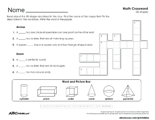 Free printable Ivan crossword 3d shape worksheet for kids from ABCmouse.com.