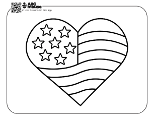 Free printable kids Memorial Day coloring page of a simple heart design with stars and stripes.