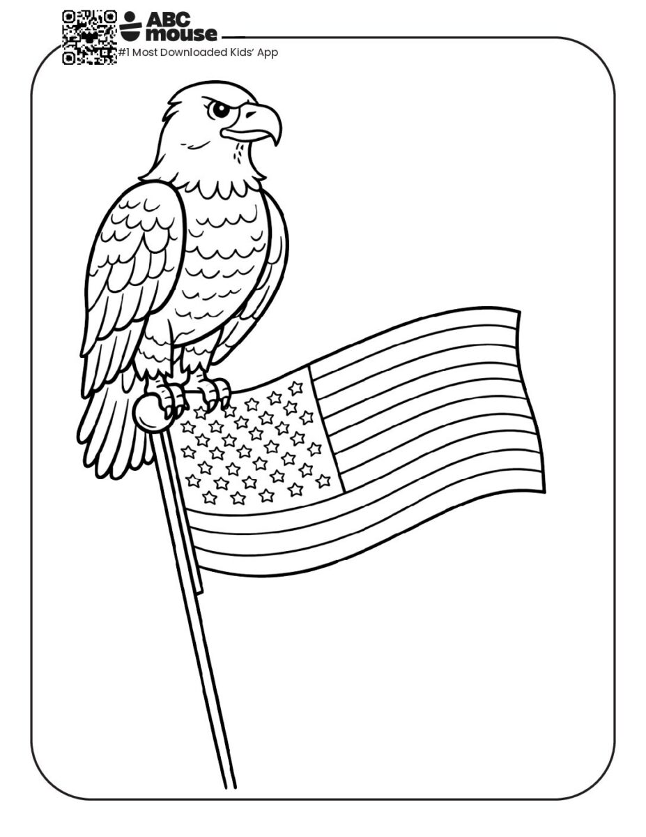 Memorial Day eagle and flag Coloring Page | ABCmouse