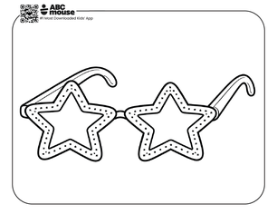 Free printable kids Memorial Day coloring page of fun star-shaped sunglasses with decorative patterns.