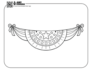 Free printable kids Memorial Day coloring page of a decorative patriotic banner hanging with stars and stripes.