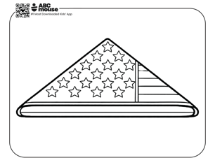 Free printable kids Memorial Day coloring page of a neatly folded American flag in triangular shape.