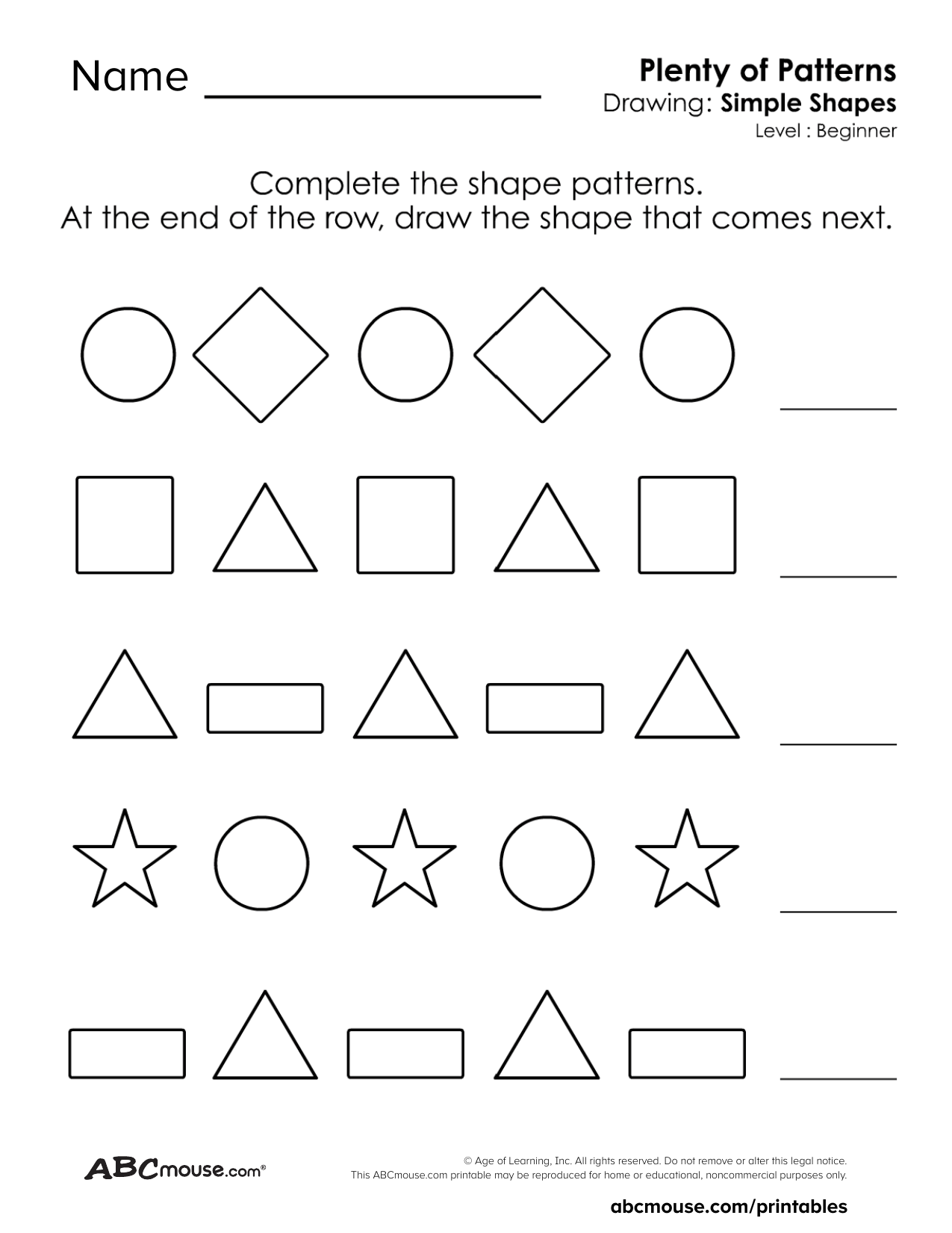 Free printable ABAB pattern worksheet for kids from ABCmouse.com.