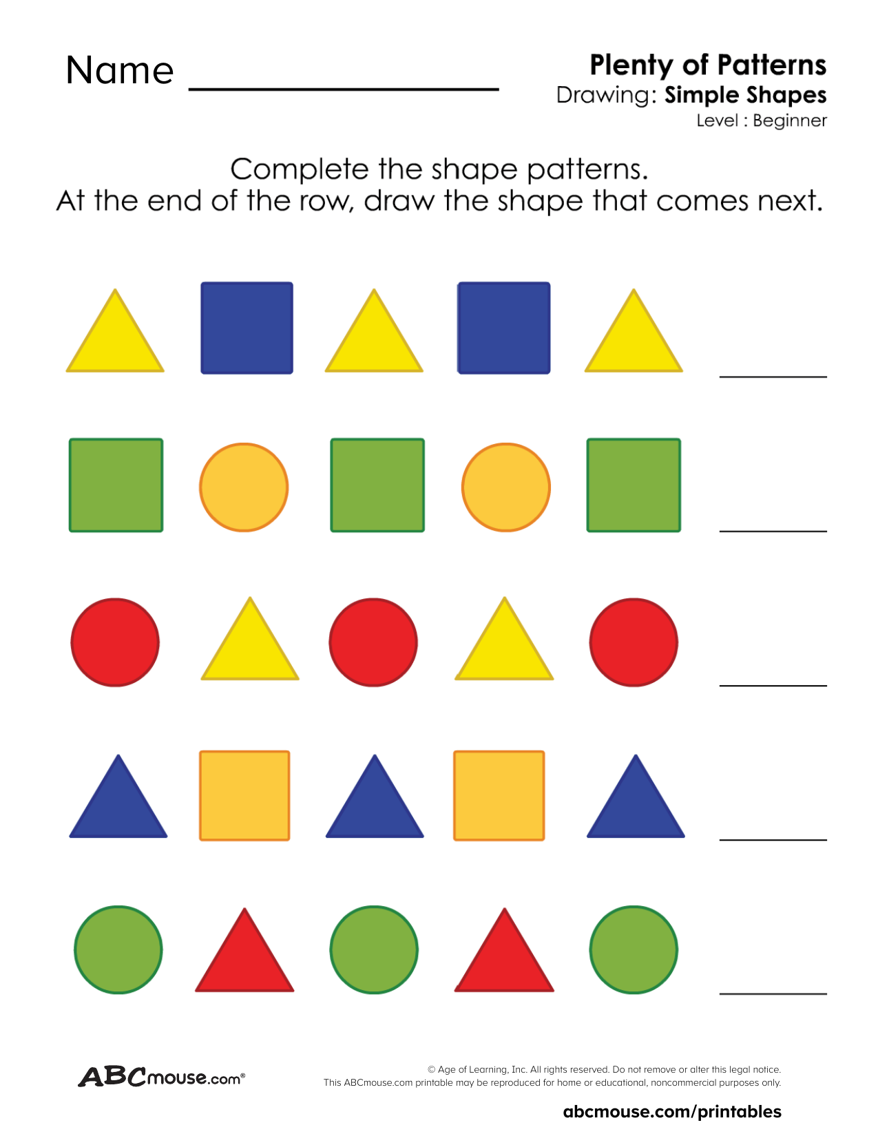 Free printable ABAB pattern worksheet for kids from ABCmouse.com.