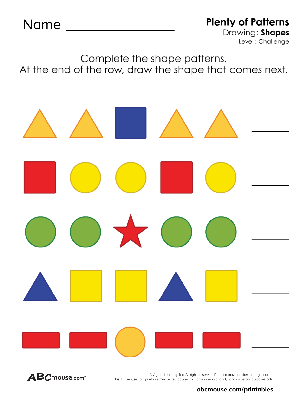Free printable AABAApattern worksheet for kids from ABCmouse.com.