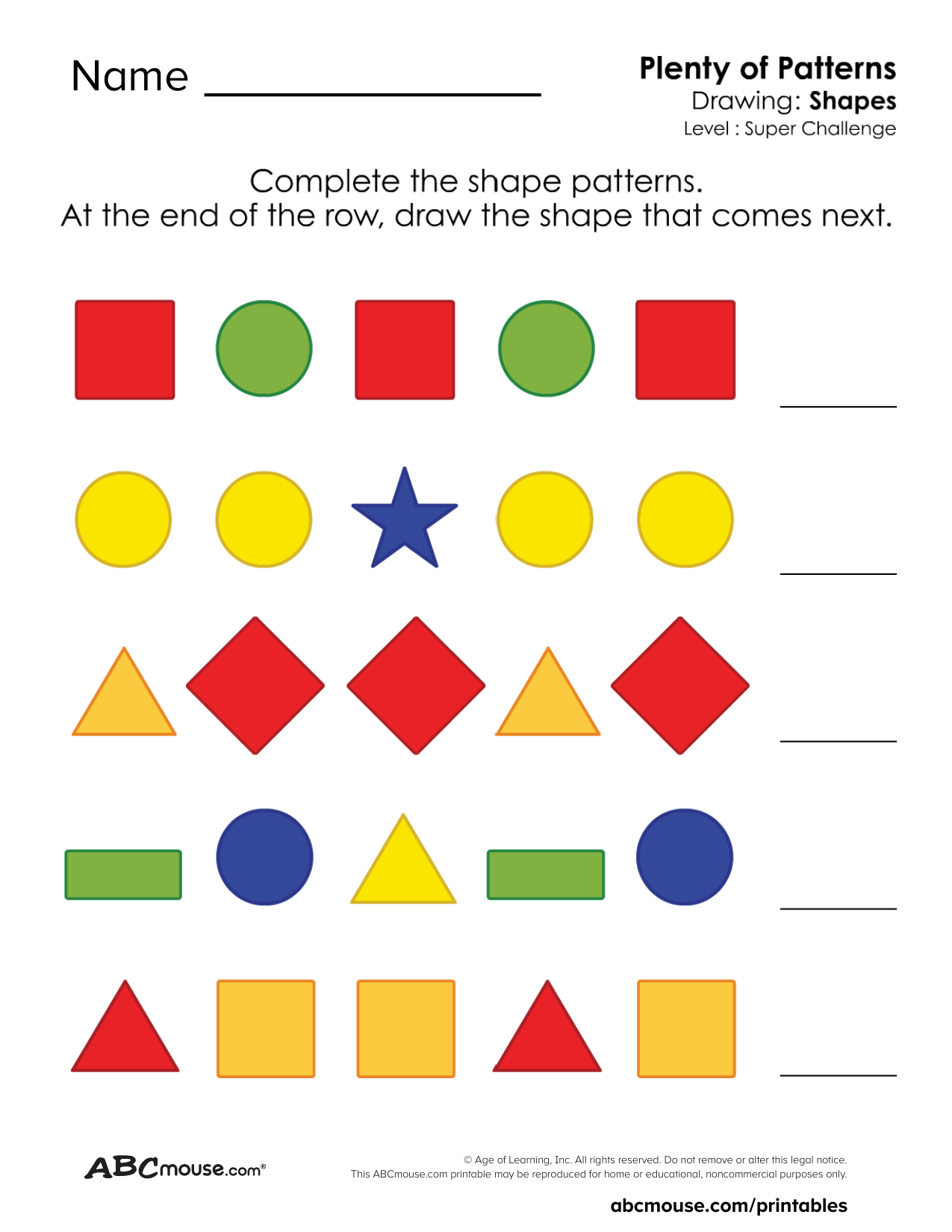 Free printable mixed pattern worksheet for kids from ABCmouse.com.