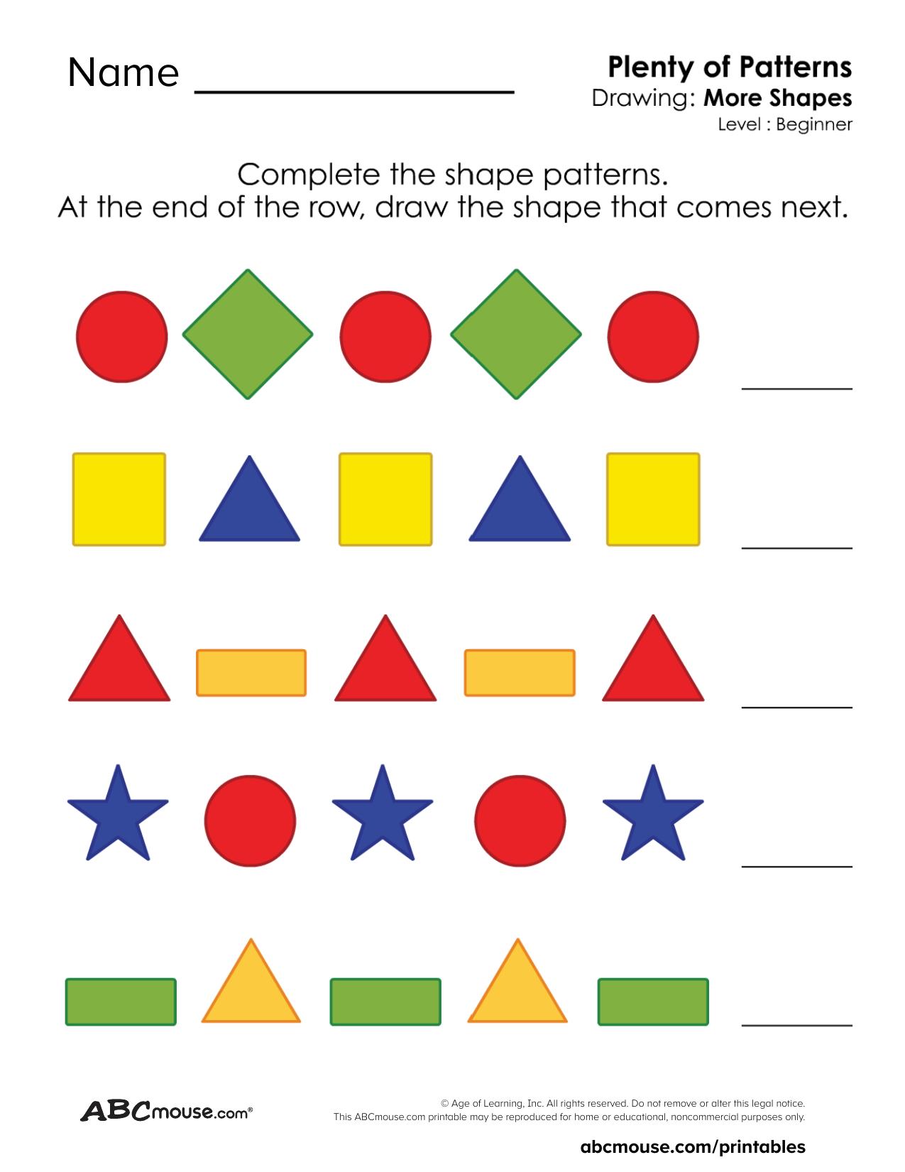 Free printable ABAB pattern worksheet for kids from ABCmouse.com.