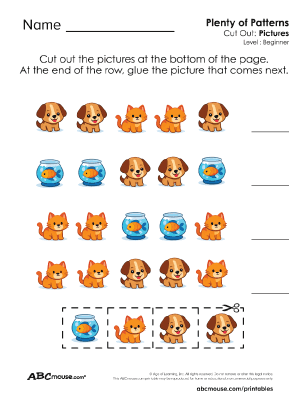Free printable AABAA pattern worksheet for kids from ABCmouse.com.