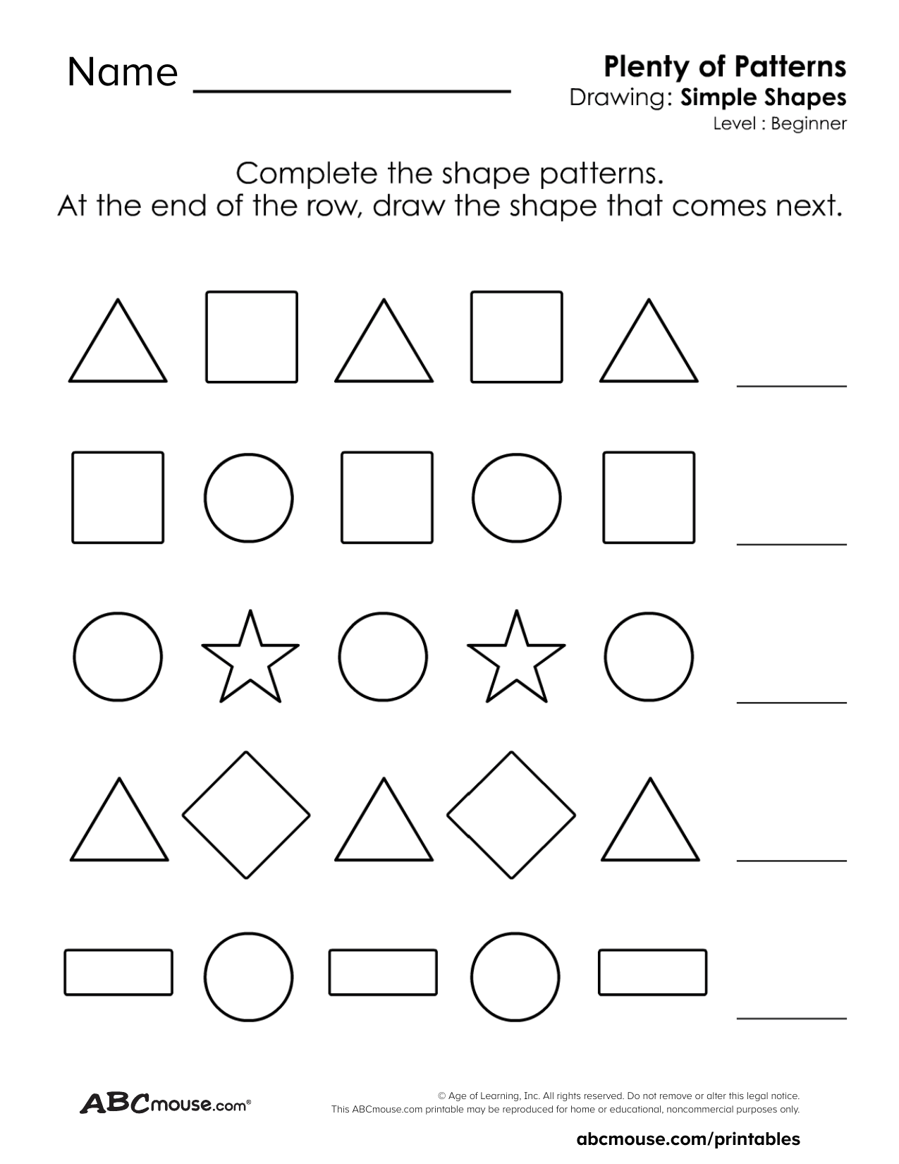 Free printable ABAB pattern worksheet for kids from ABCmouse.com.