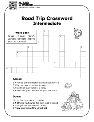 Free printable road trip intermediate crossword for kids from ABCmouse.com.