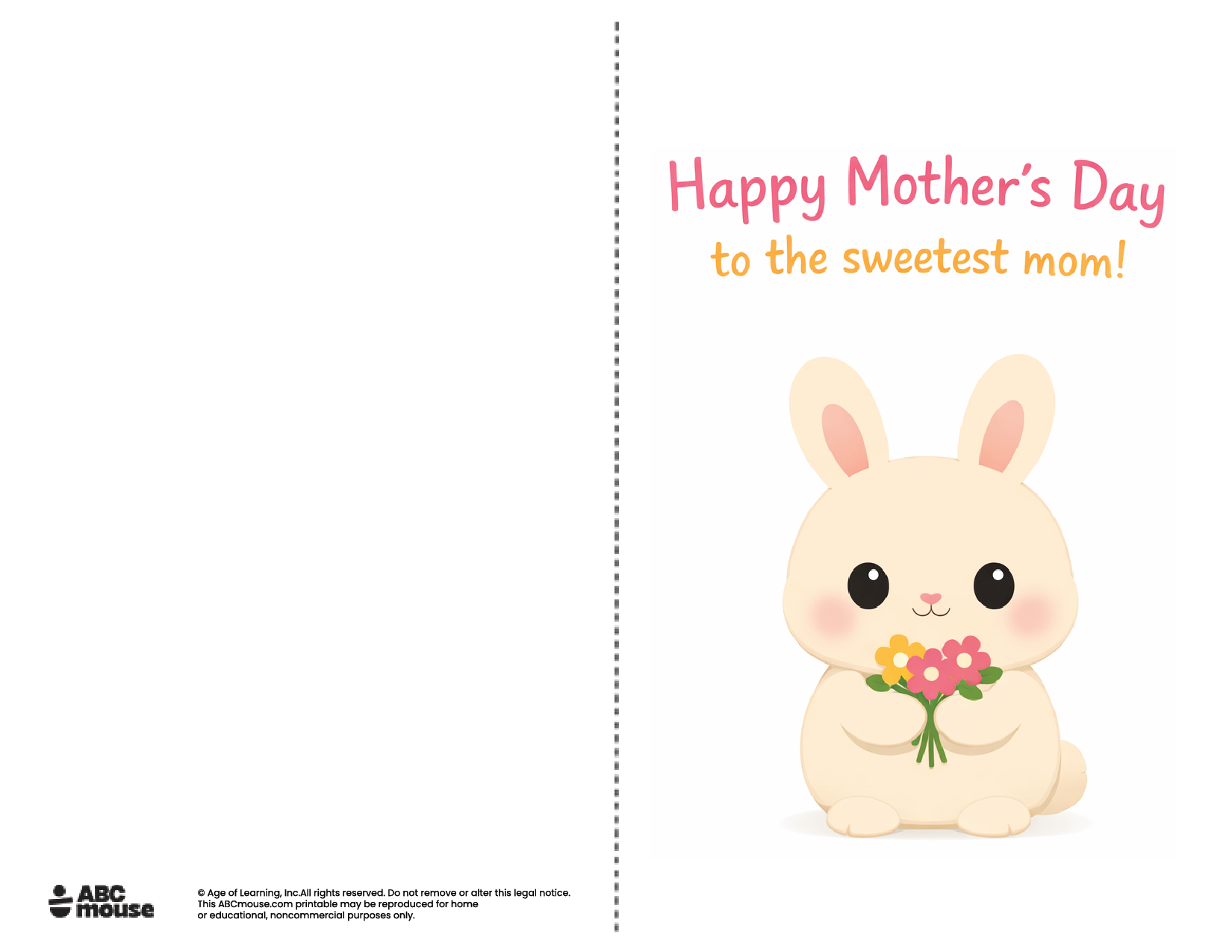 Happy Mother's Day bunny free printable mother's day card in color from ABCmouse.com.