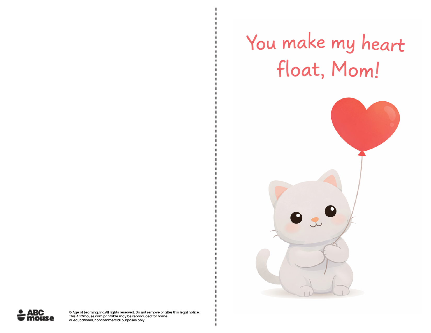 You make my heart float mom free printable mother's day card in color from ABCmouse.com.