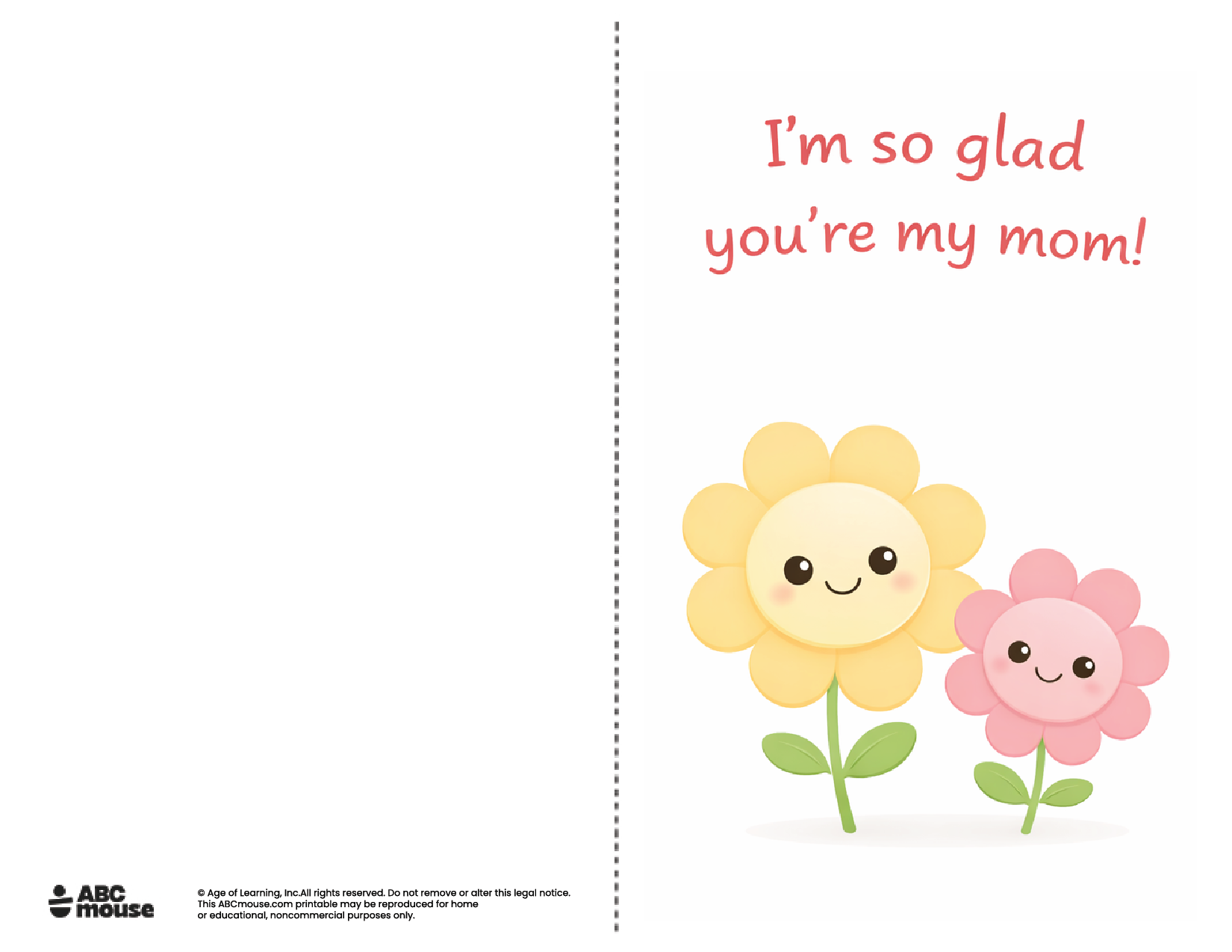 I'm so glad you're my mom free printable mother's day card in color from ABCmouse.com.