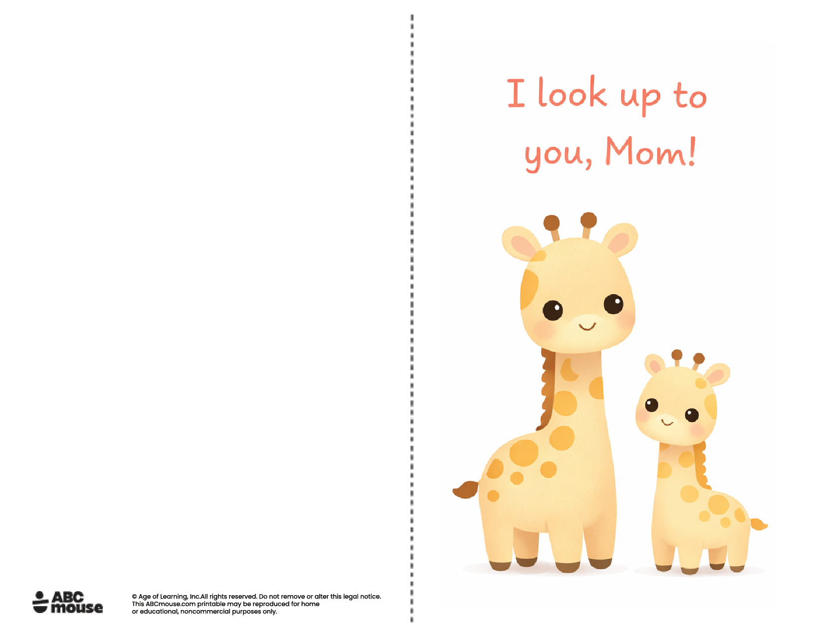 I look up to you mom free printable mother's day card in color from ABCmouse.com.