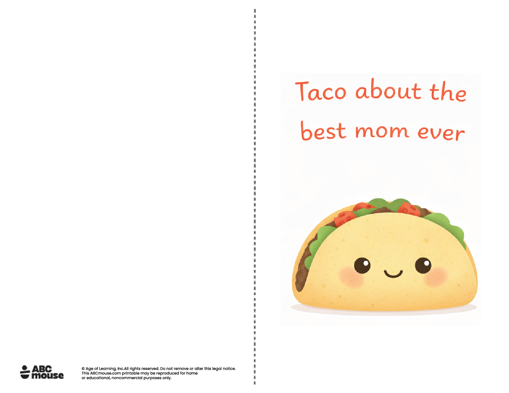 Taco about the best mom ever free printable mother's day card in color from ABCmouse.com.
