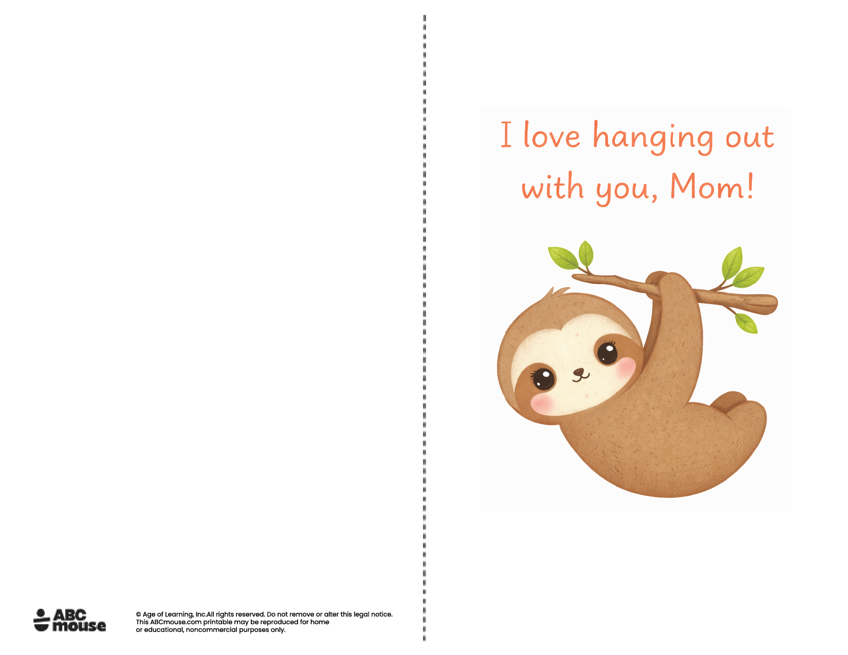 I love hanging out with you mom free printable mother's day card in color from ABCmouse.com.