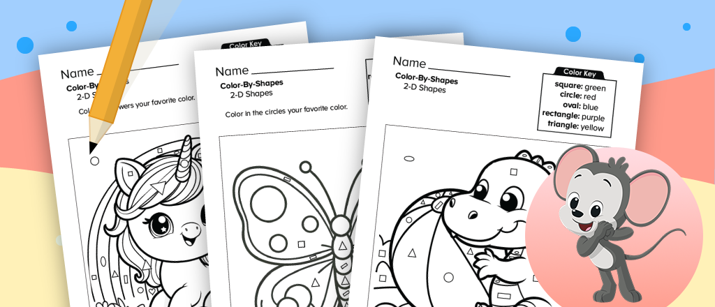 Free printable color by shape worksheets for kids from ABCmouse.com. 
