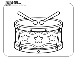 Free printable kids Memorial Day coloring page of a patriotic drum with stars and drumsticks on top.