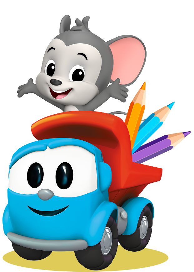ABC mouse riding in Leo the Truck.