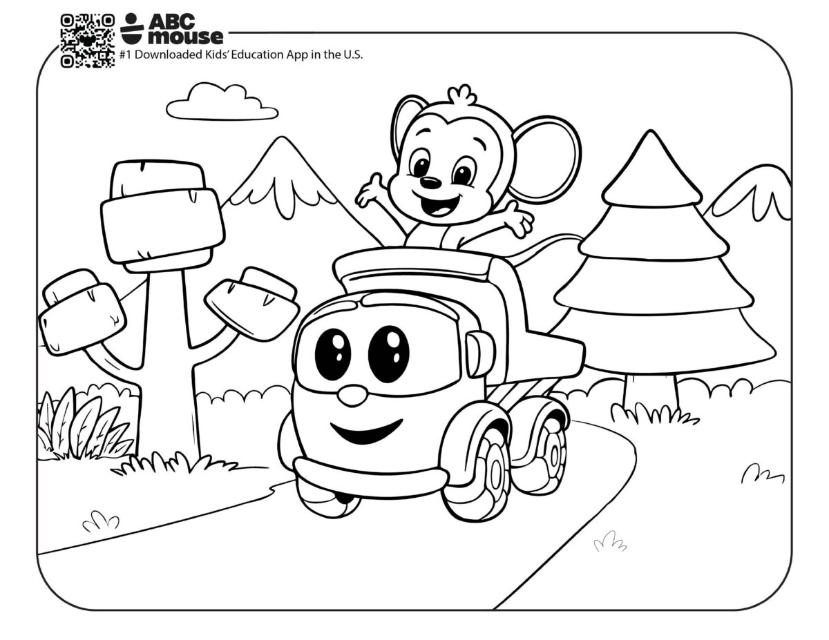Cute monkey in truck Coloring Page | ABCmouse