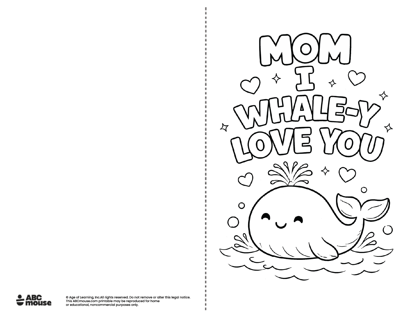 I whalel-y love you Free printable Mother's Day Card to color from ABCmouse.com.
