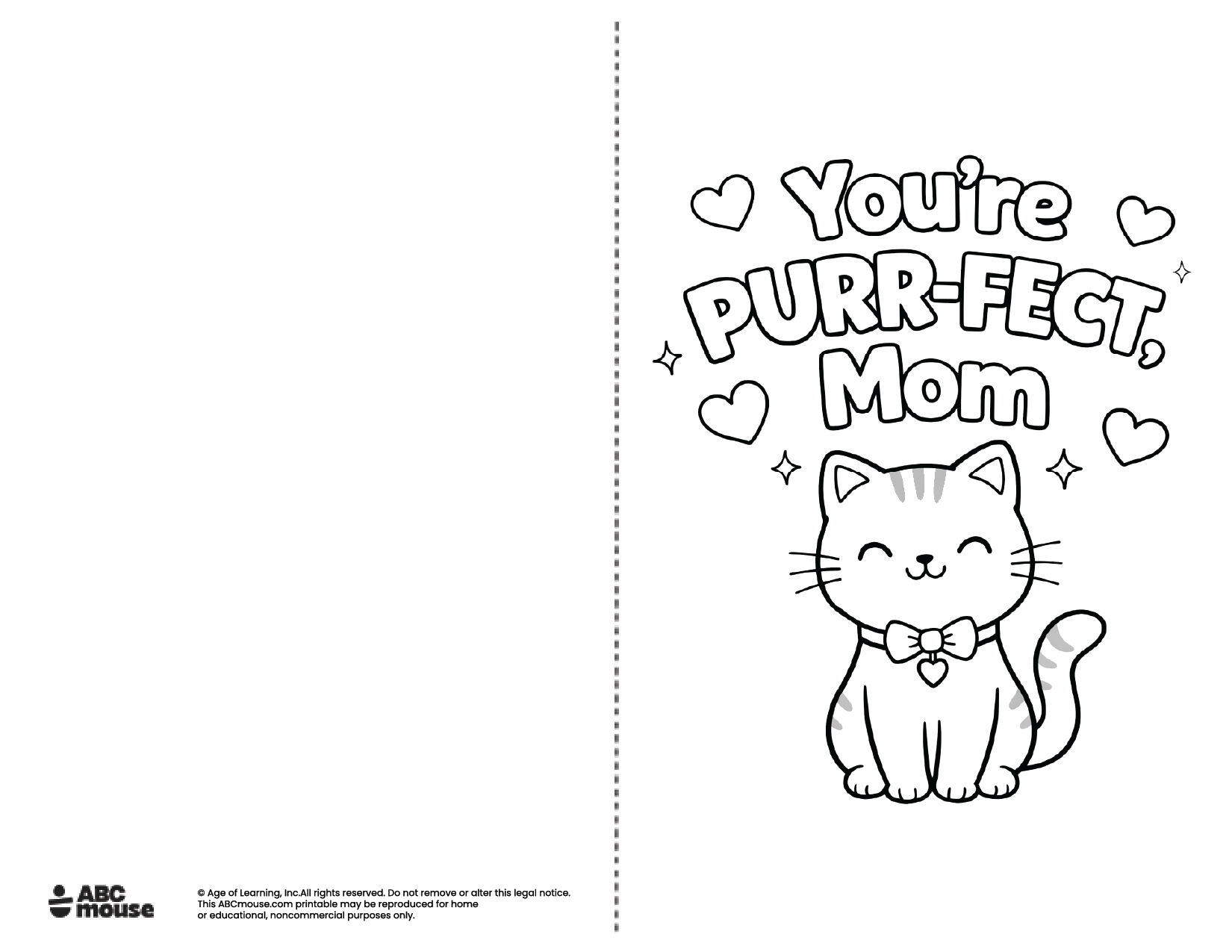 You're Purrf-fect mom Free printable Mother's Day Card to color from ABCmouse.com.