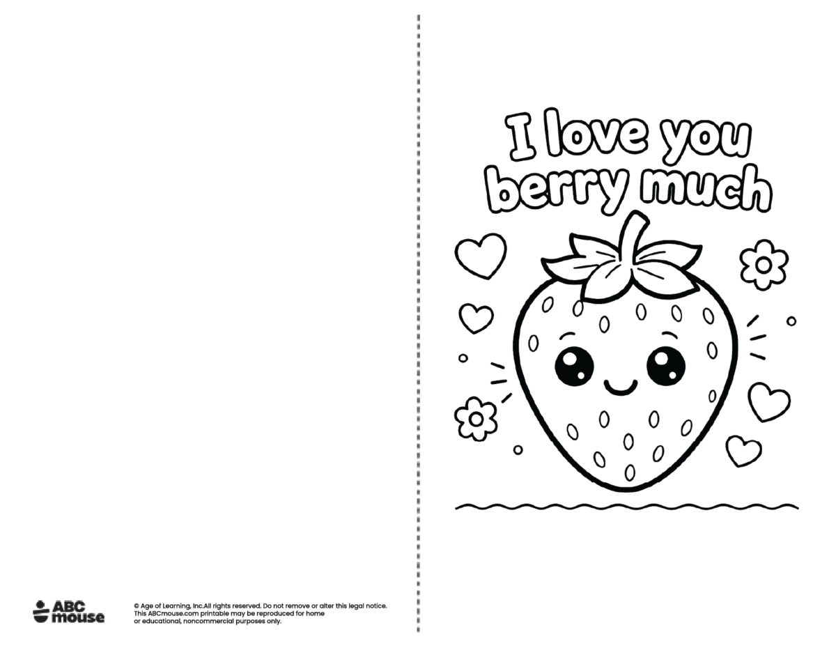 I love you berry much Free printable Mother's Day Card to color from ABCmouse.com.