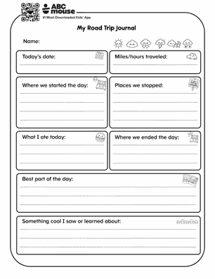Free printable road trip journal for kids from ABCmouse.com.